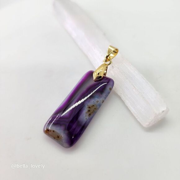 Reversible Peachblow Purple Druzy Geode Onyx Agate Teardrop Pendant - Picture 1 of 4